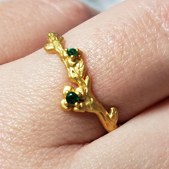 925 Sterling Silver Plant Leaf Flowers Branch 18k - Picture 1 of 8